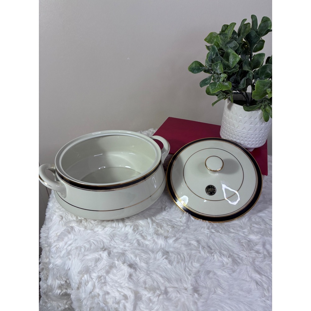 Vintage Seizan Fine China Onyx Gold Covered Vegetable Bowl Tureen Japan